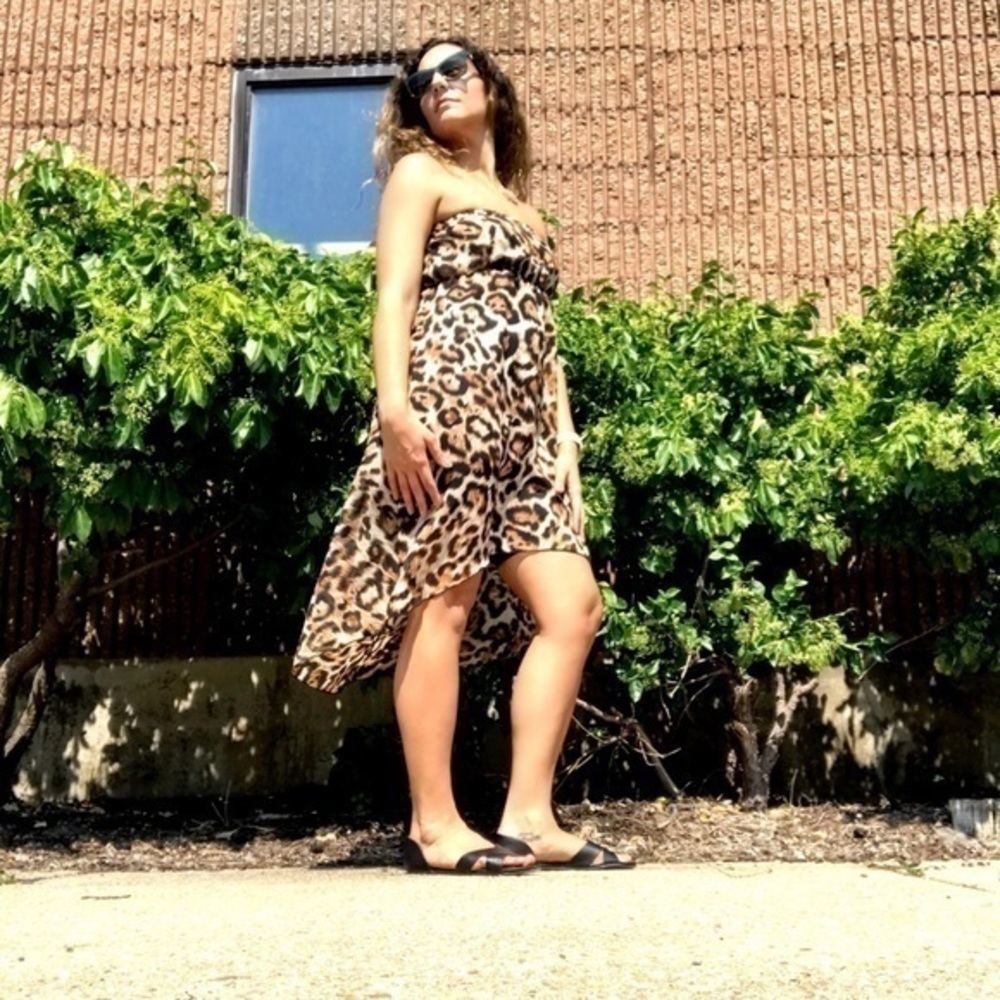 Strapless high low‎ leopard dress size small
